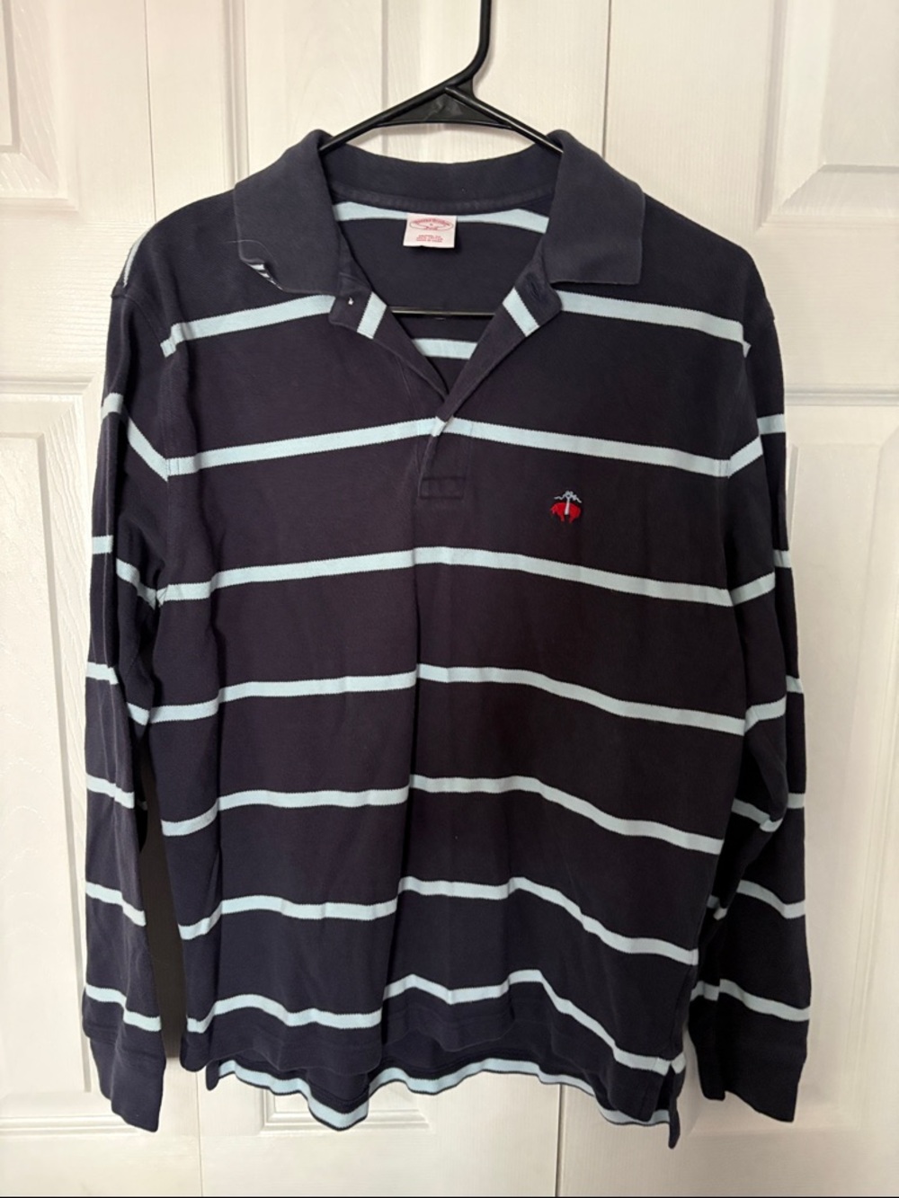 Brooks Brothers Navy and Light Blue Striped Long-Sleeve Polo